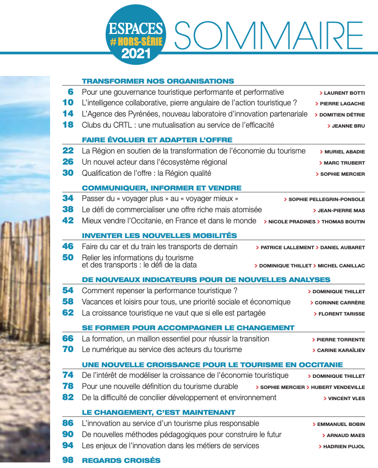 Sommaire Hors série Revue Espace Le tourisme de demain en Occitanie
