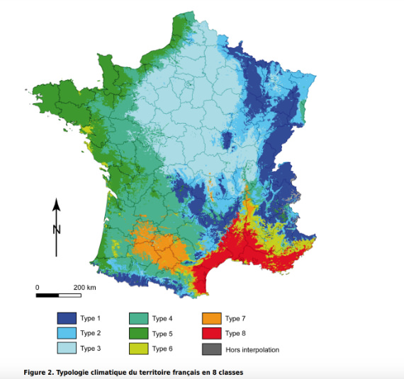 Typologie climatique du territoire français (Une construction spatiale, CRNS, INRA, 2010) 