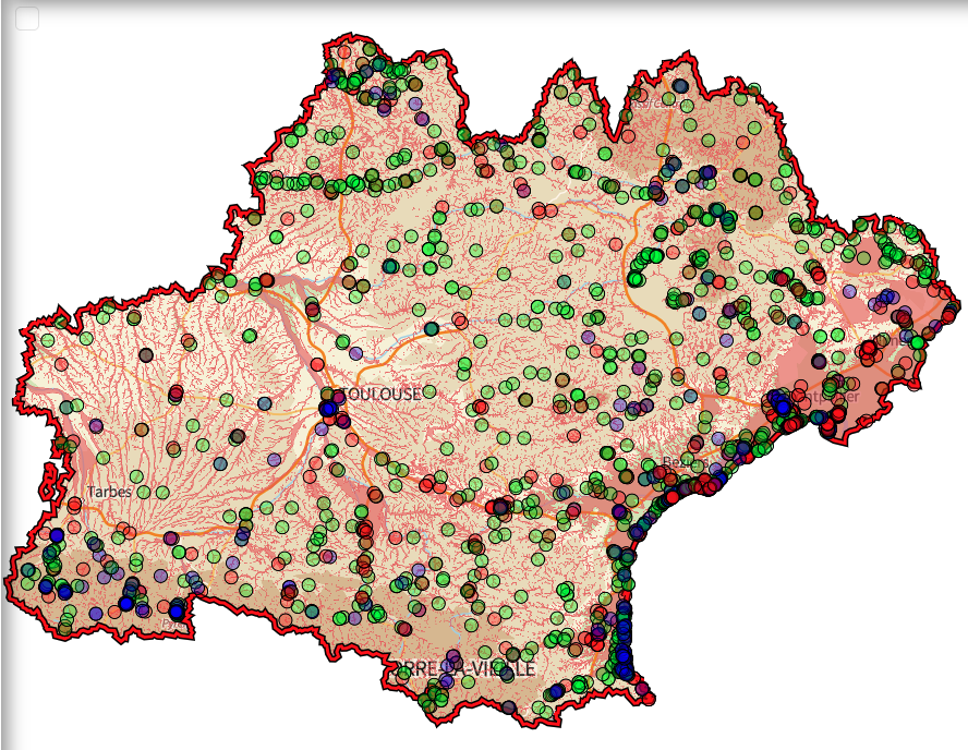 Cartographie des hébergements exposés aux crues © IPA / AD'OCC / INSEE
